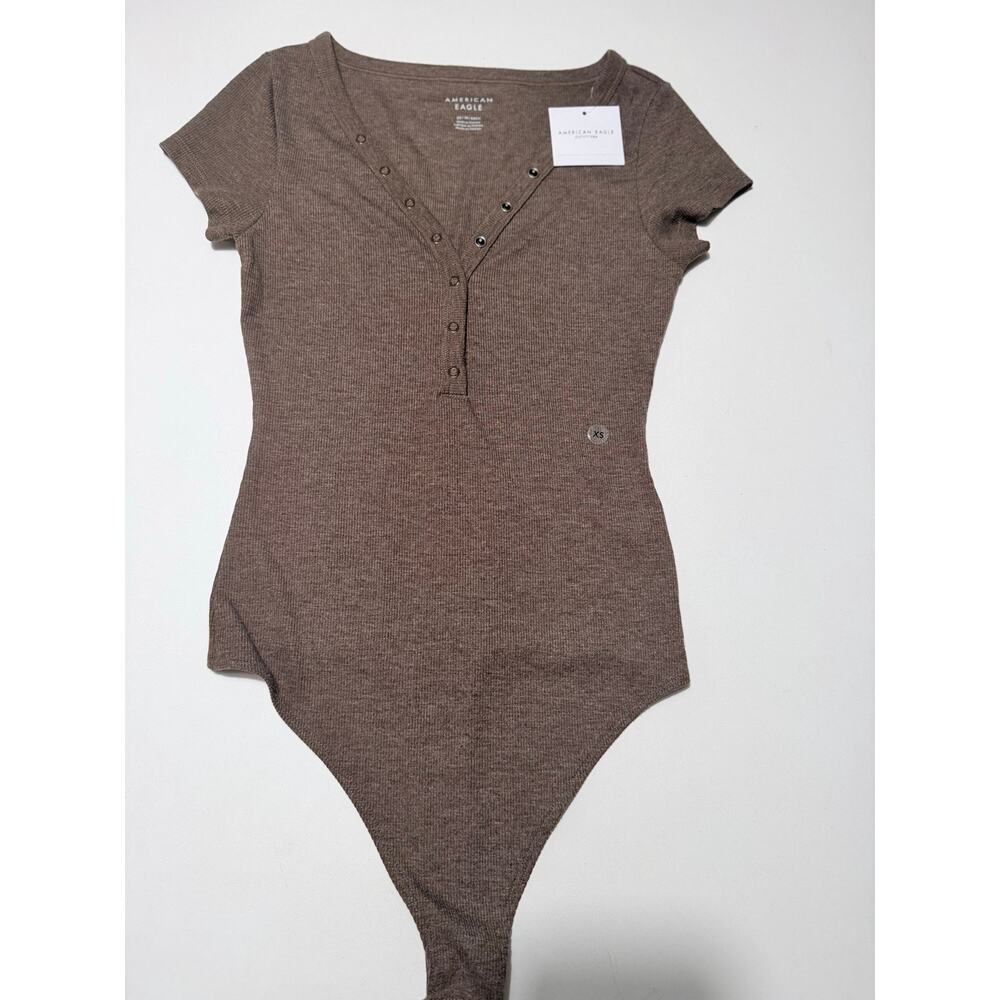 NWT American Eagle Ribbed Henley Bodysuit XS Mocha Brown